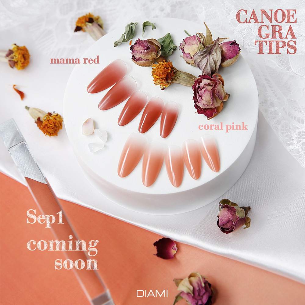 Diami Canoe Gradation Nail Tip - Coral Pink & Mama Red
