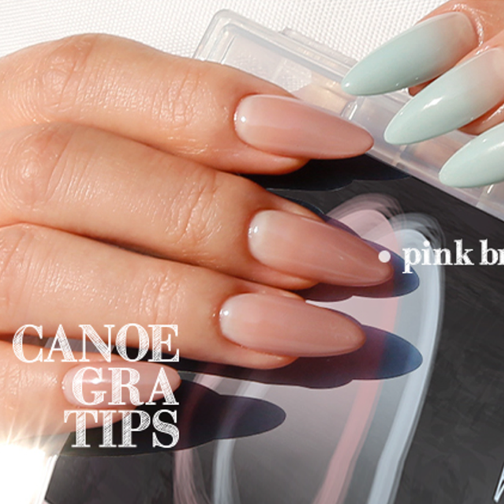 Diami Canoe Gradation Nail Tip - Pink Brown & Blue Gray