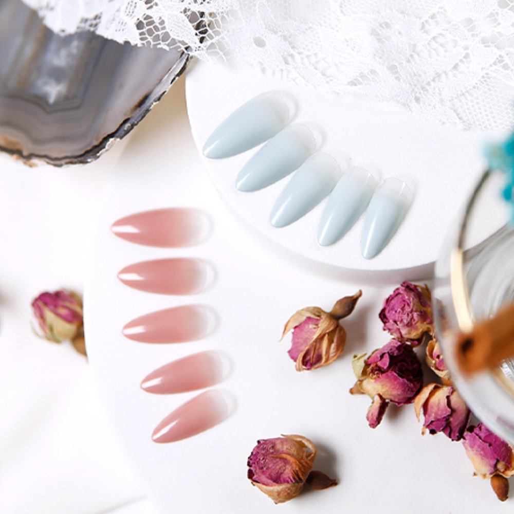 Diami Canoe Gradation Nail Tip - Pink Brown & Blue Gray