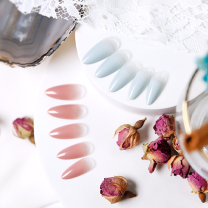 Diami Canoe Gradation Nail Tip - Pink Brown & Blue Gray