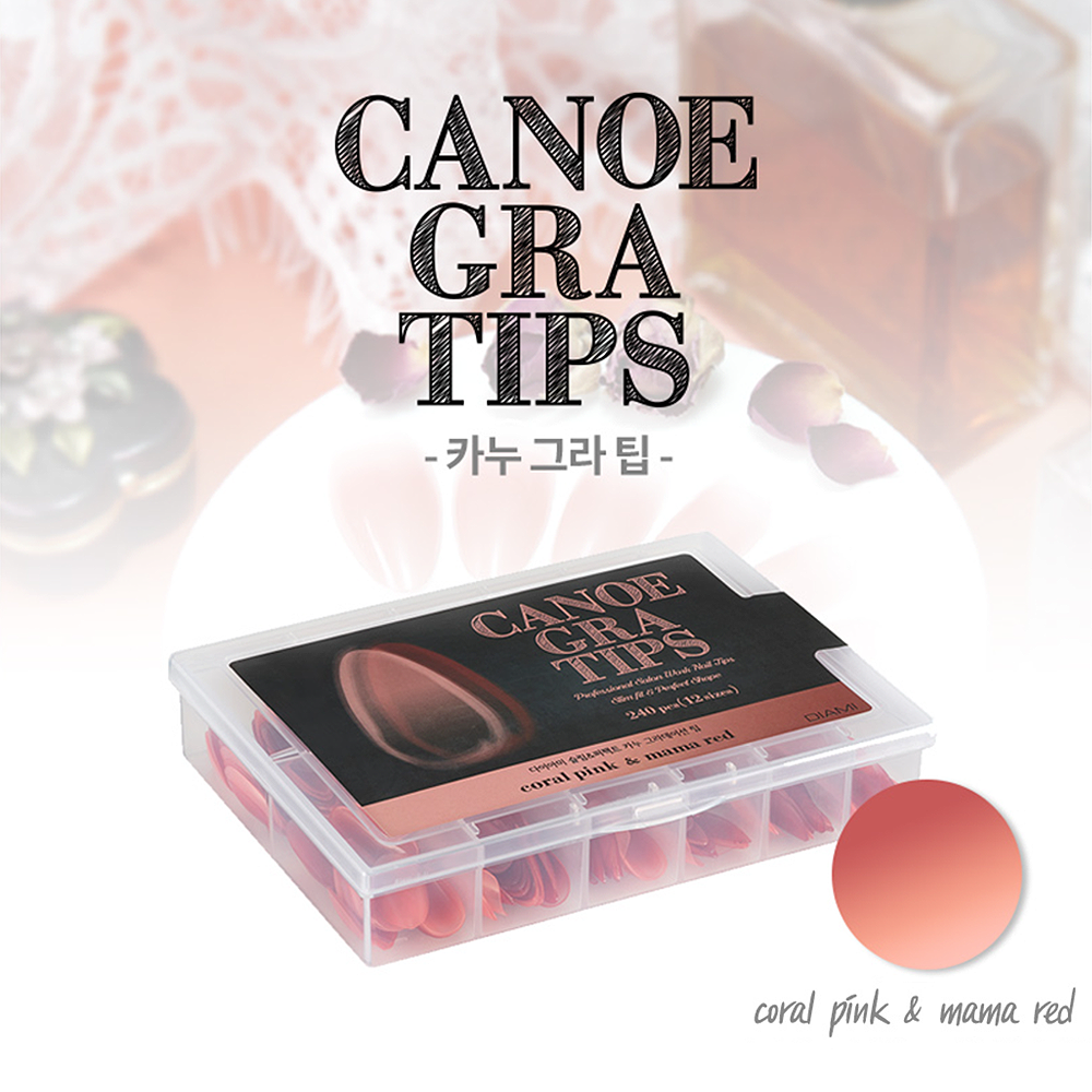 Diami Canoe Gradation Nail Tip -  Coral Pink & Mama Red